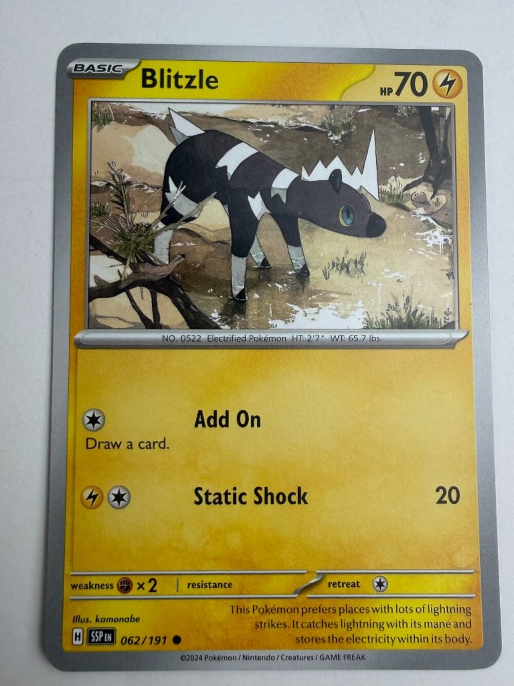 Pokemon Blitzle SSP EN 062/191 Kamonabe 2024 Non-Sport Trading Card NM or Better